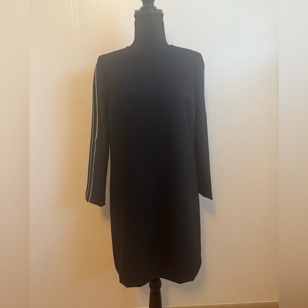 Sz4 Banana Republic black athletic side stripe long sleeve shift dress NWT🐸